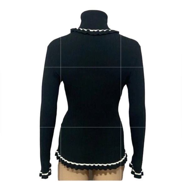 KATE SPADE Black Ribbed Turtleneck With White Ruffled Trim Women's Size M - Picture 4 of 12